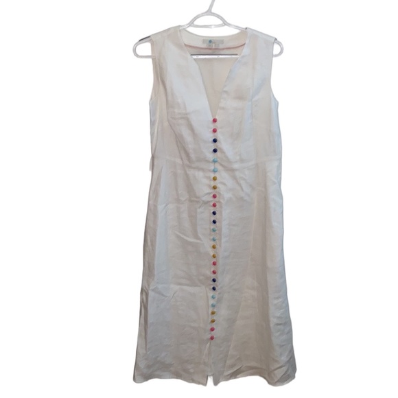 Boden Cecilia Midi Dress in white size 4P, belt missing, good used condition - Picture 4 of 11